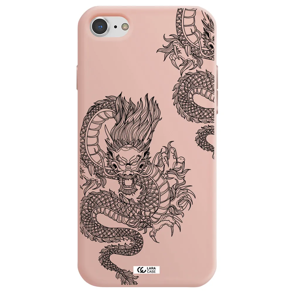 Dragon Line Art Apple iPhone 8 Silicone pastel pink Case