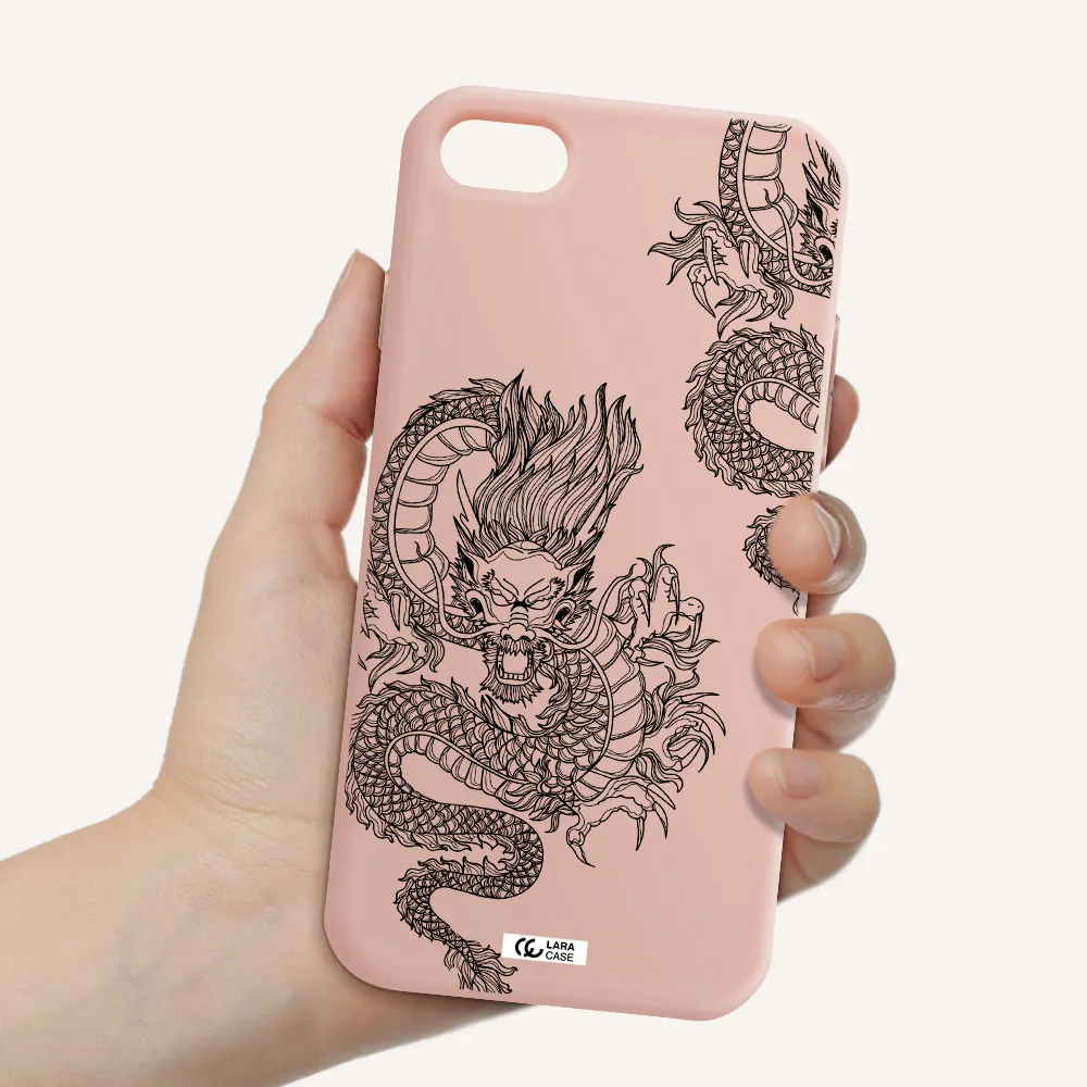 Dragon Line Art Apple iPhone 8 Silicone pastel pink Case