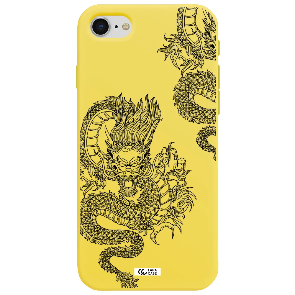 Dragon Line Art Apple iPhone se 2020 Silicone canary yellow Case