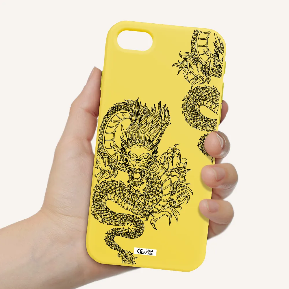 Dragon Line Art Apple iPhone se 2020 Silicone canary yellow Case