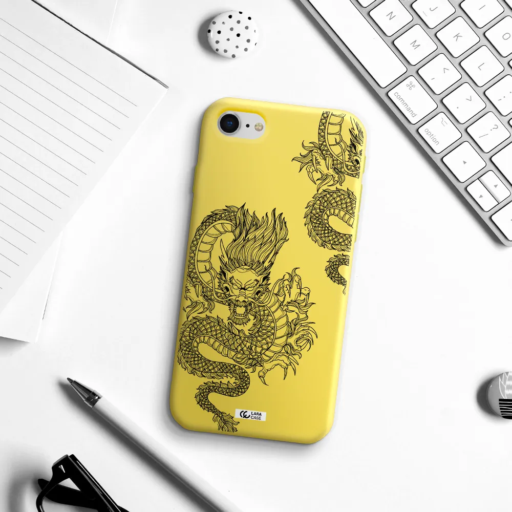 Dragon Line Art Apple iPhone se 2020 Silicone canary yellow Case
