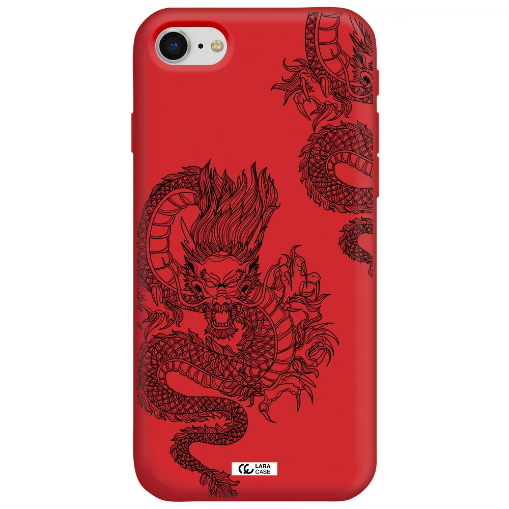 Dragon Line Art Apple iPhone se 2020 Silicone Imperial Red Case