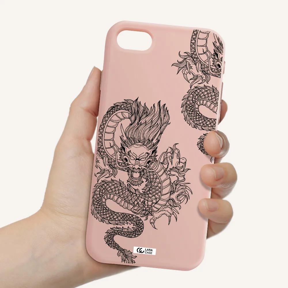 Dragon Line Art Apple iPhone se 2020 Silicone pastel pink Case