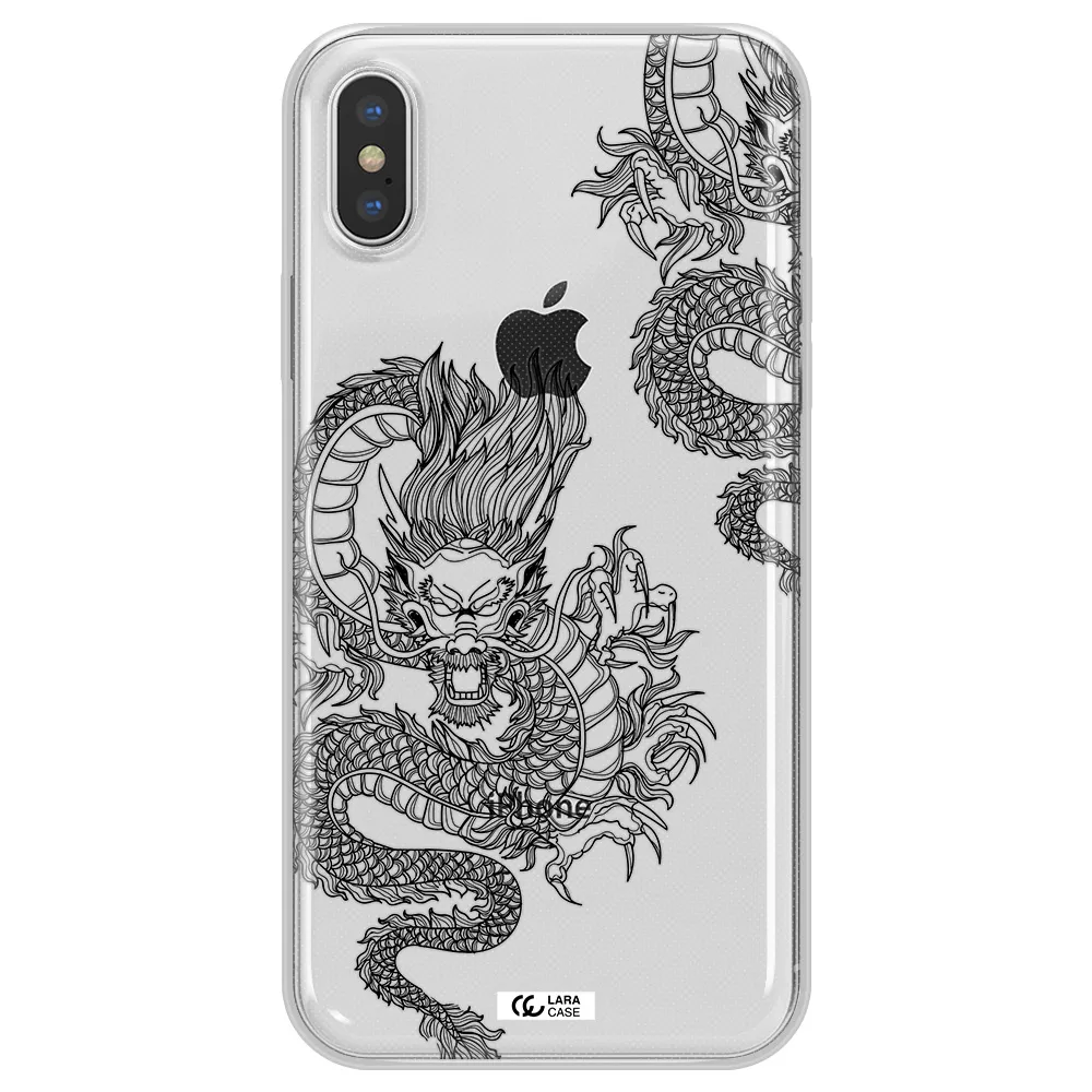 Dragon Line Art Apple iPhone X Clear TPU Case