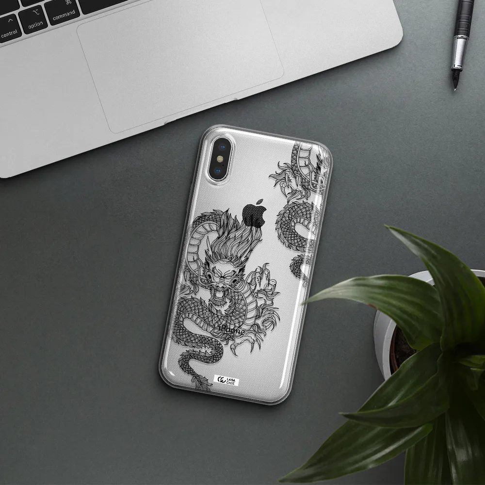 Dragon Line Art Apple iPhone X Clear TPU Case