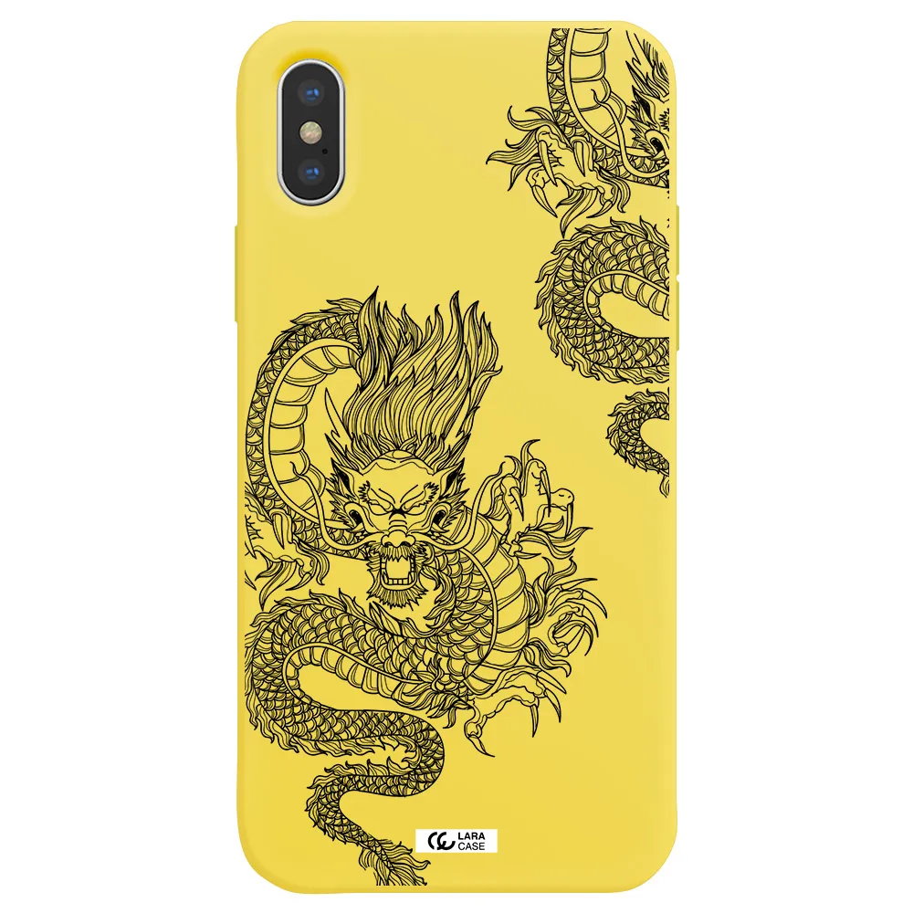 Dragon Line Art Apple iPhone X Silicone canary yellow Case