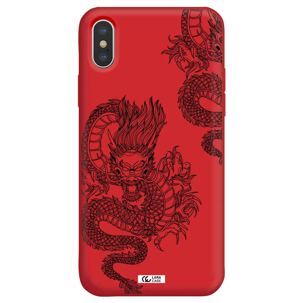 Dragon Line Art Apple iPhone X Silicone Imperial Red Case