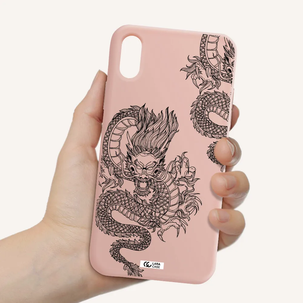 Dragon Line Art Apple iPhone X Silicone pastel pink Case