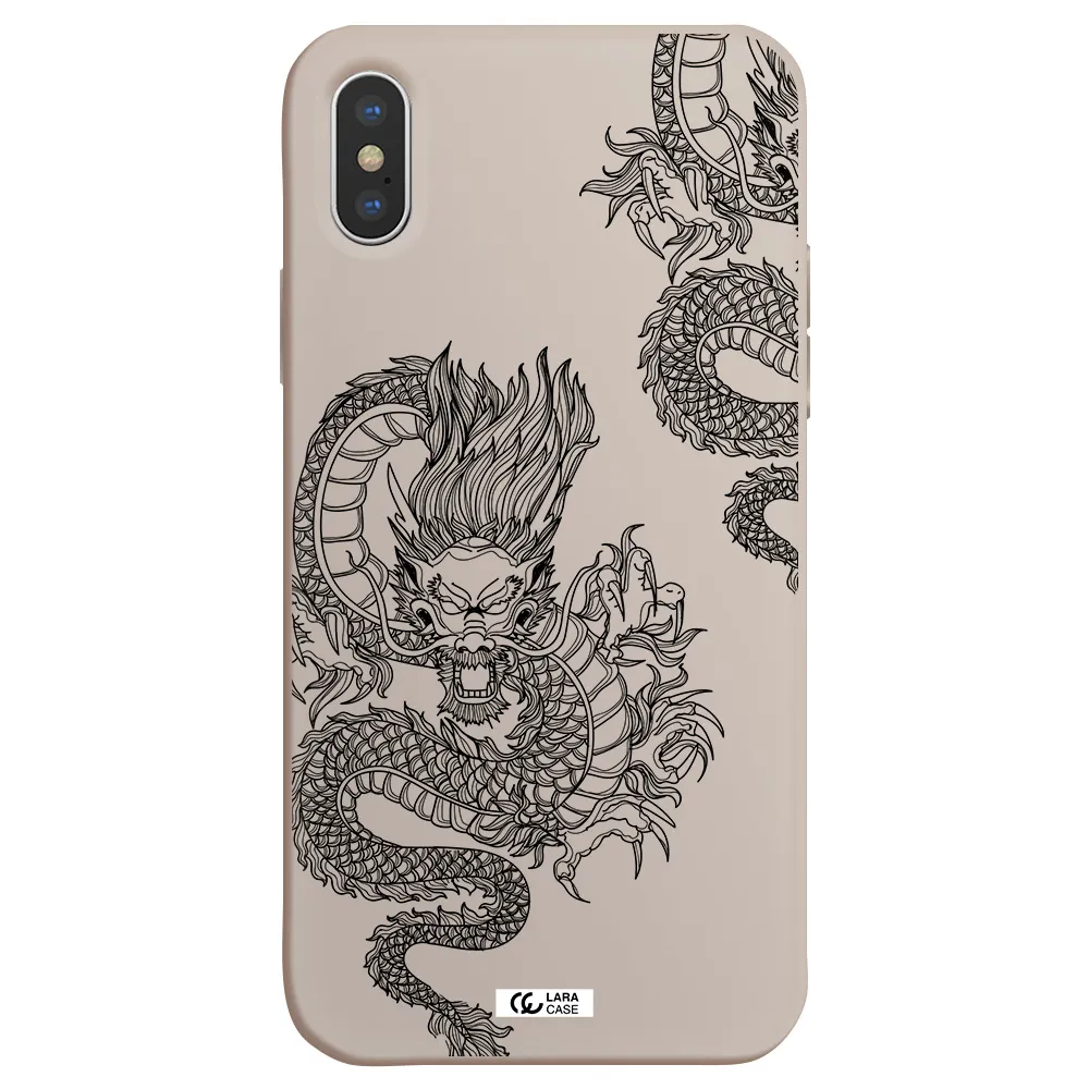 Dragon Line Art Apple iPhone X Silicone Stone Case