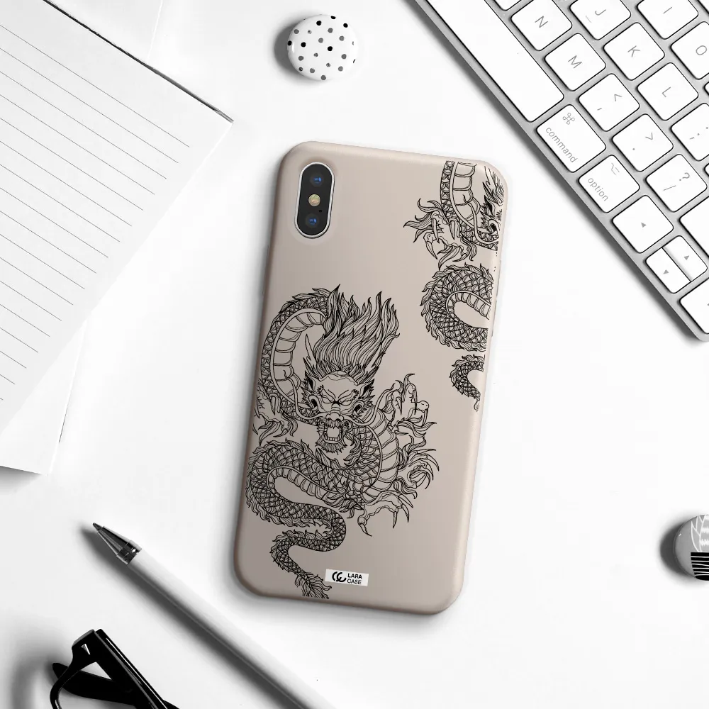 Dragon Line Art Apple iPhone X Silicone Stone Case