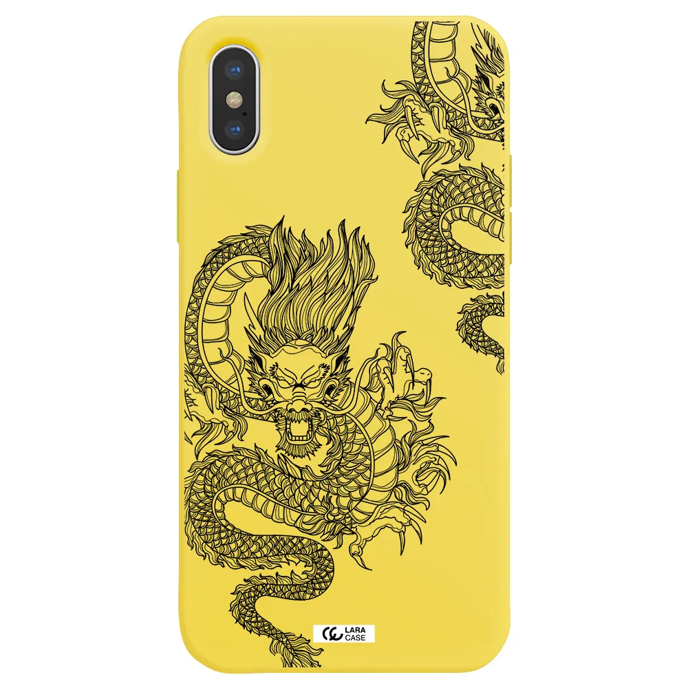 Dragon Line Art Apple iPhone XS Silicone canary yellow Case