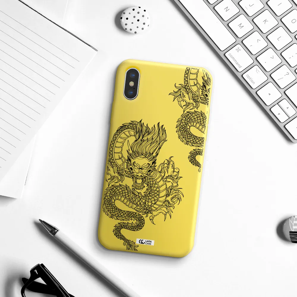 Dragon Line Art Apple iPhone XS Silicone canary yellow Case