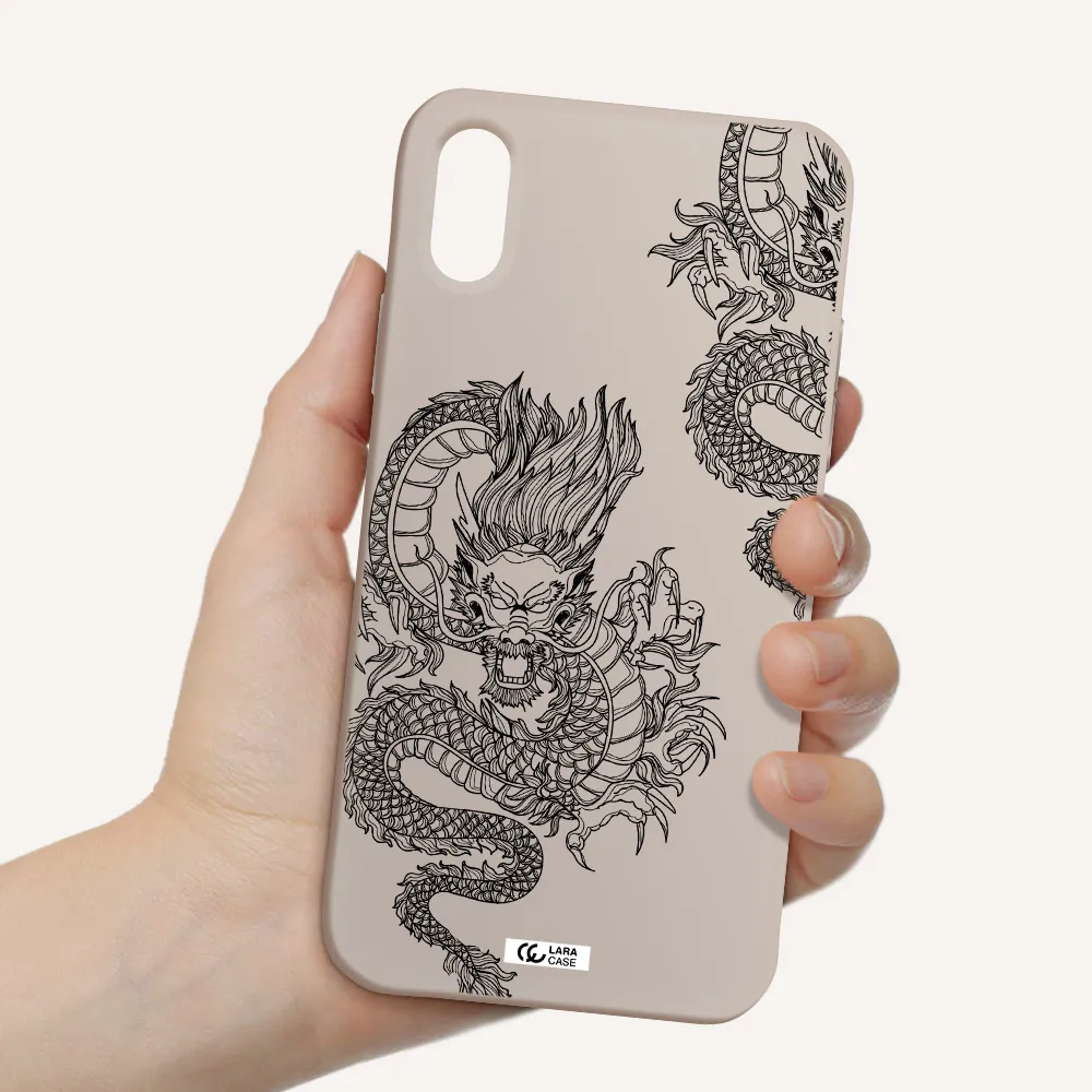 Dragon Line Art Apple iPhone XS Silicone Stone Case