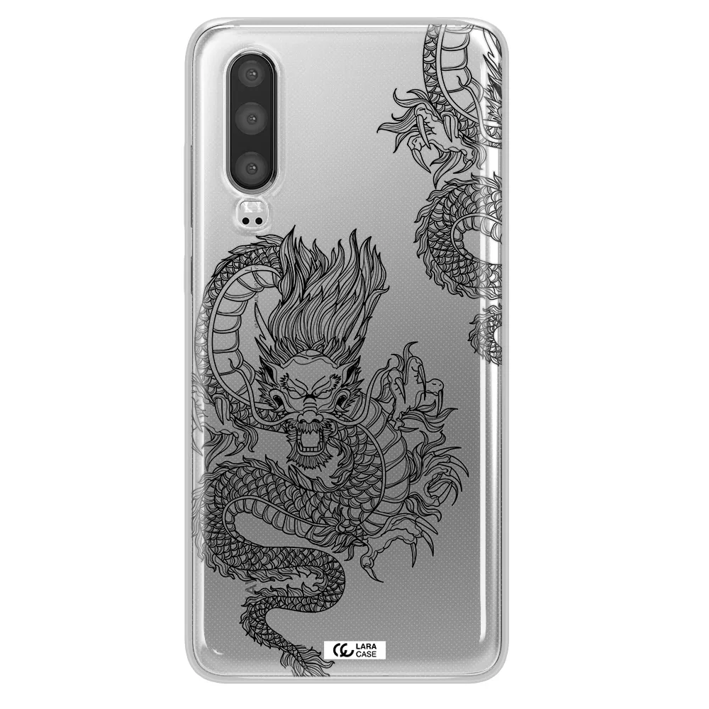 Dragon Line Art Huawei P30 Clear TPU Case
