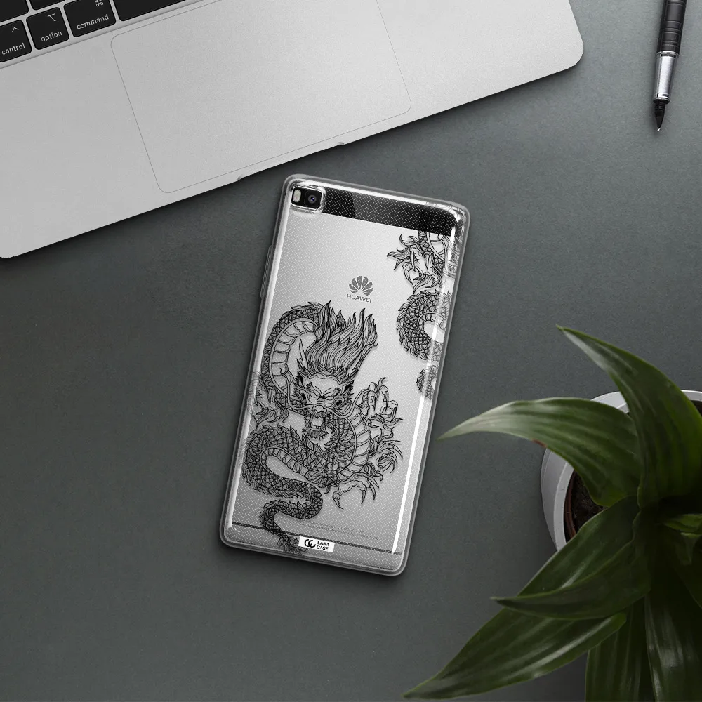 Dragon Line Art Huawei P8 Clear TPU Case