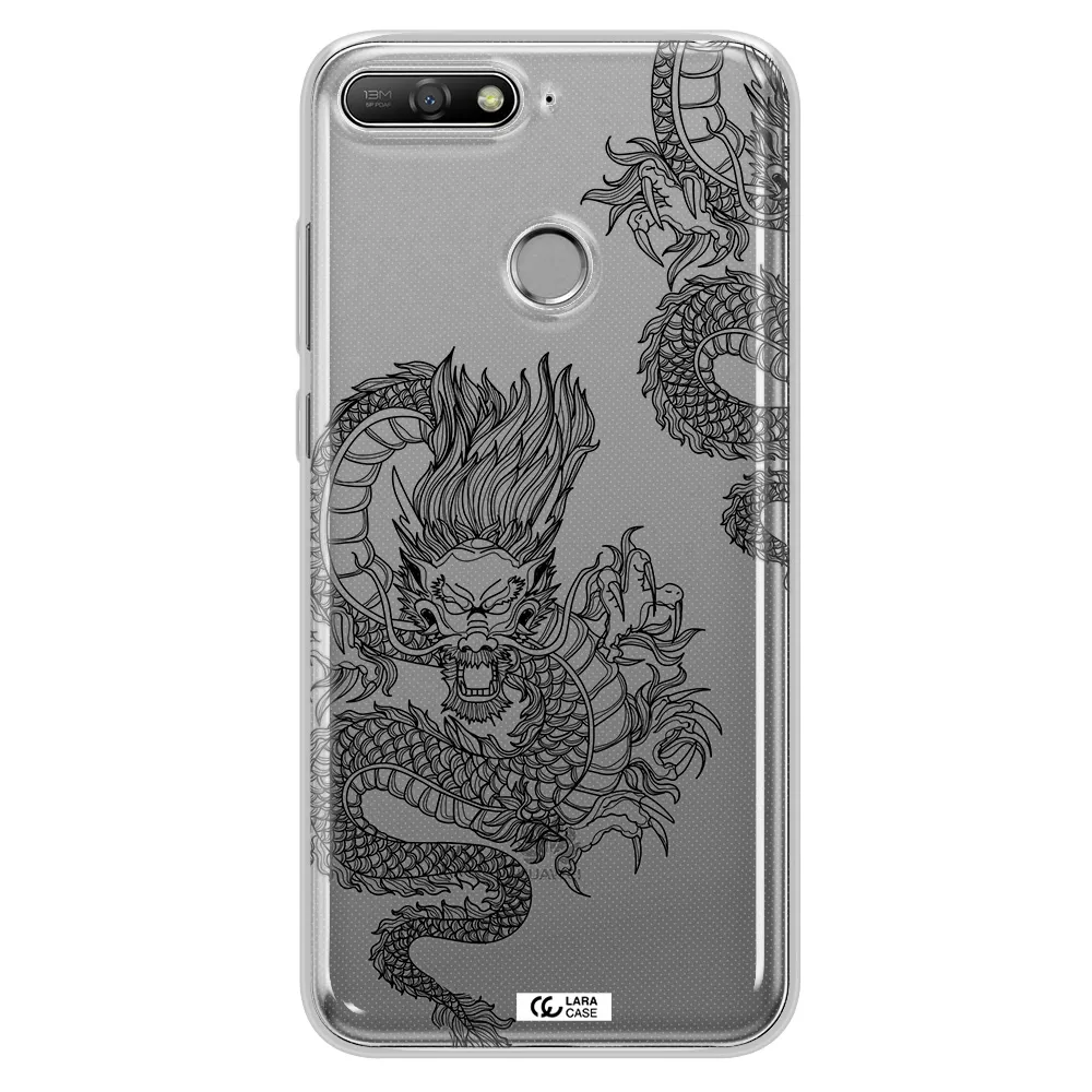 Dragon Line Art Huawei Y6 Prime 2018 Clear TPU Case