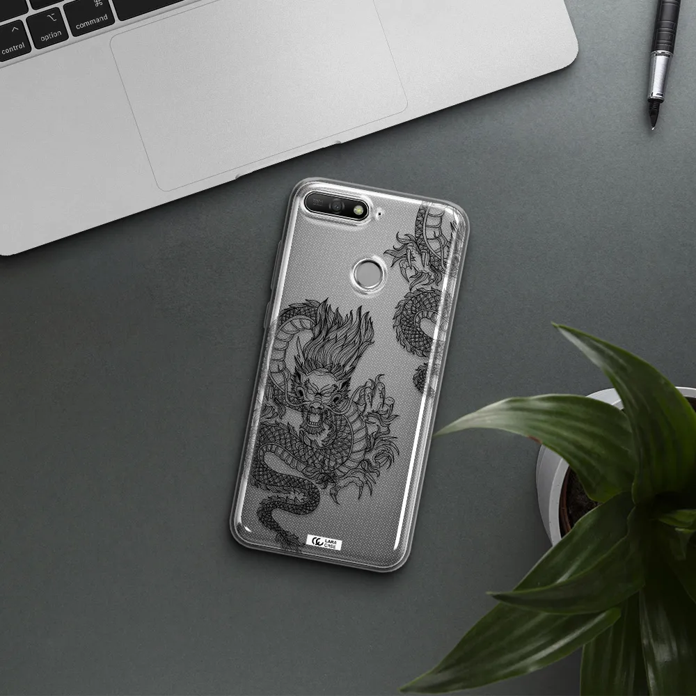 Dragon Line Art Huawei Y6 Prime 2018 Clear TPU Case