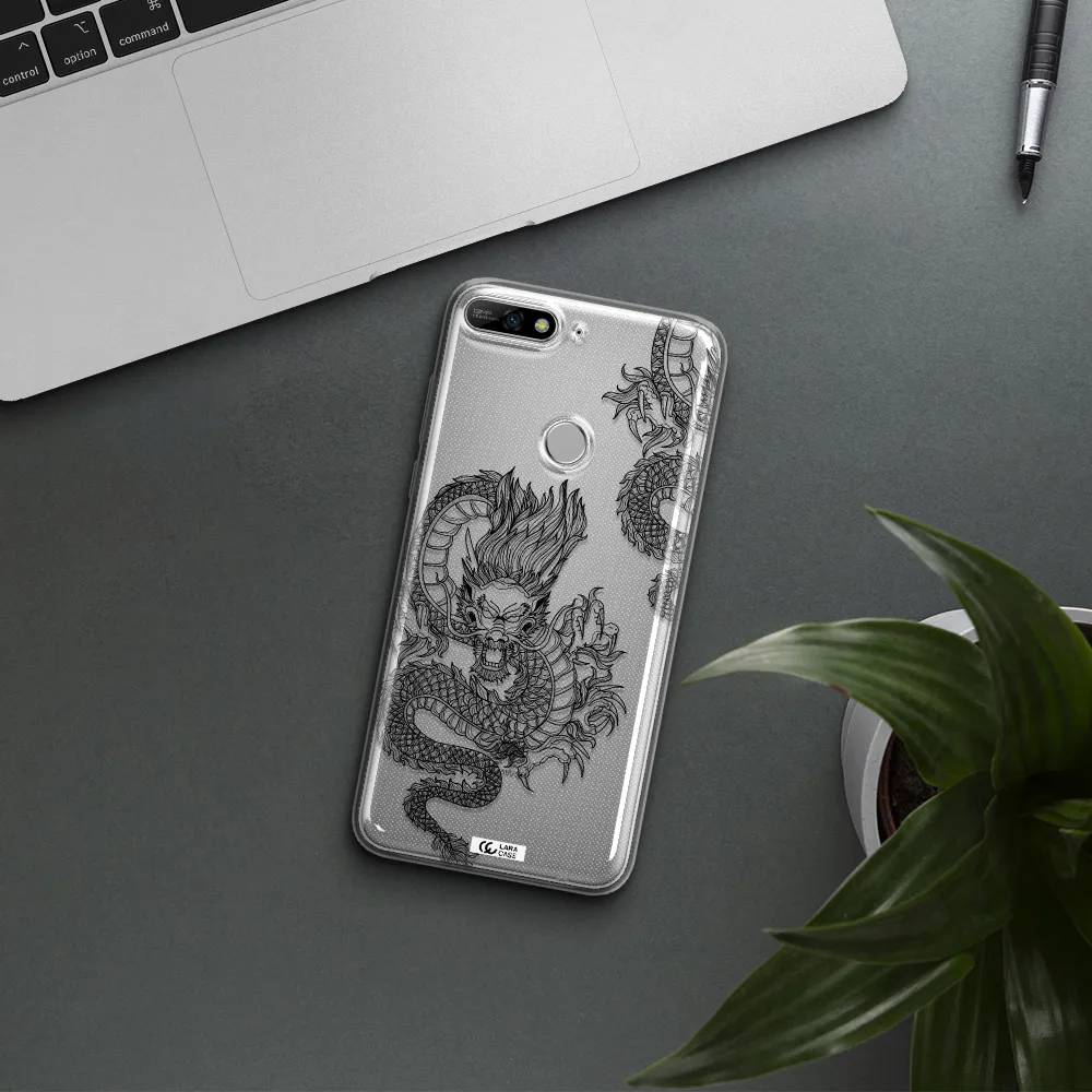 Dragon Line Art Huawei Y7 2018 Clear TPU Case
