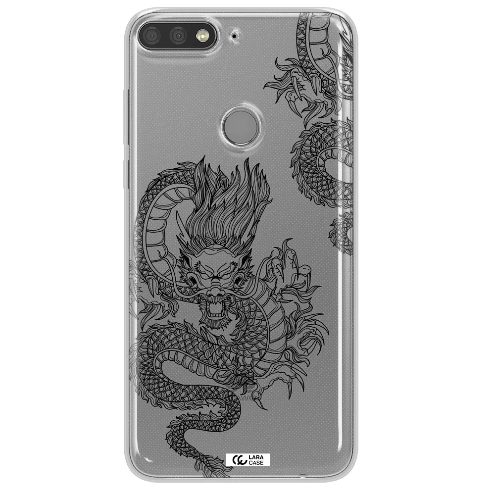 Dragon Line Art Huawei Y7 Prime 2018 Clear TPU Case