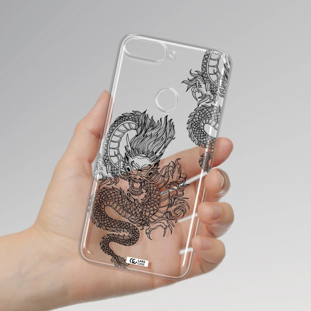 Dragon Line Art Huawei Y7 Prime 2018 Clear TPU Case