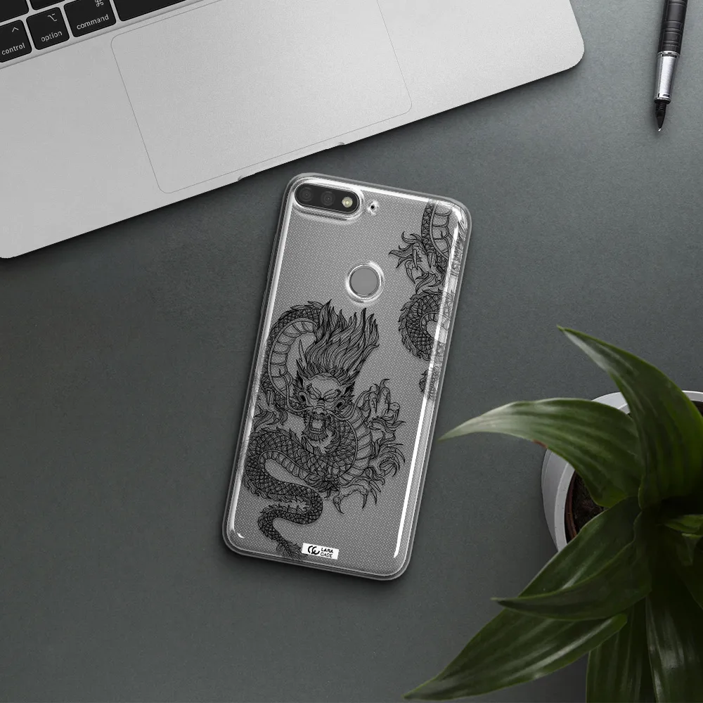 Dragon Line Art Huawei Y7 Prime 2018 Clear TPU Case