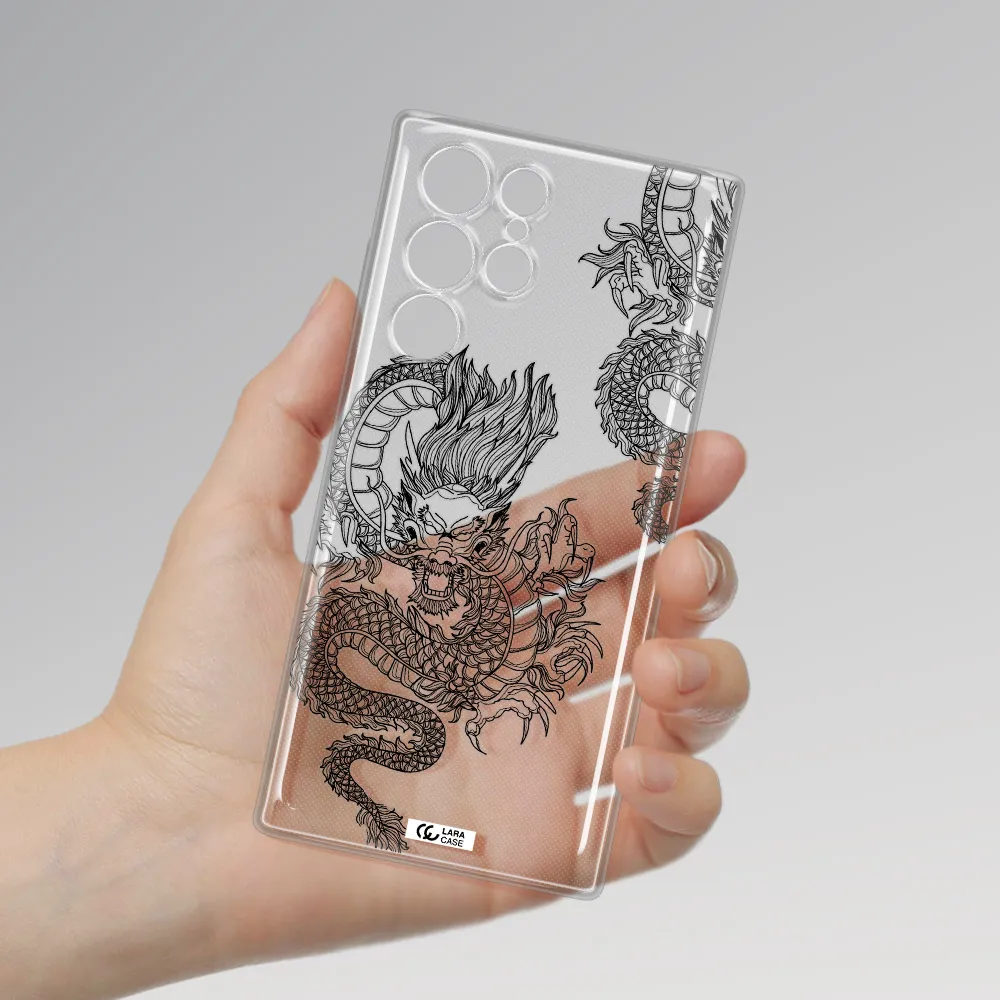 Dragon Line Art Samsung S 22 Ultra Clear TPU Case