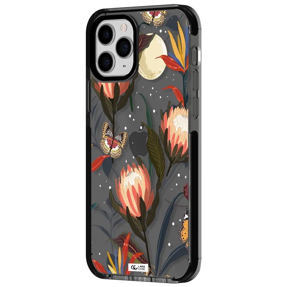 Moon Butterfly Flower Apple iPhone 11 pro max impact Smoke Black Case