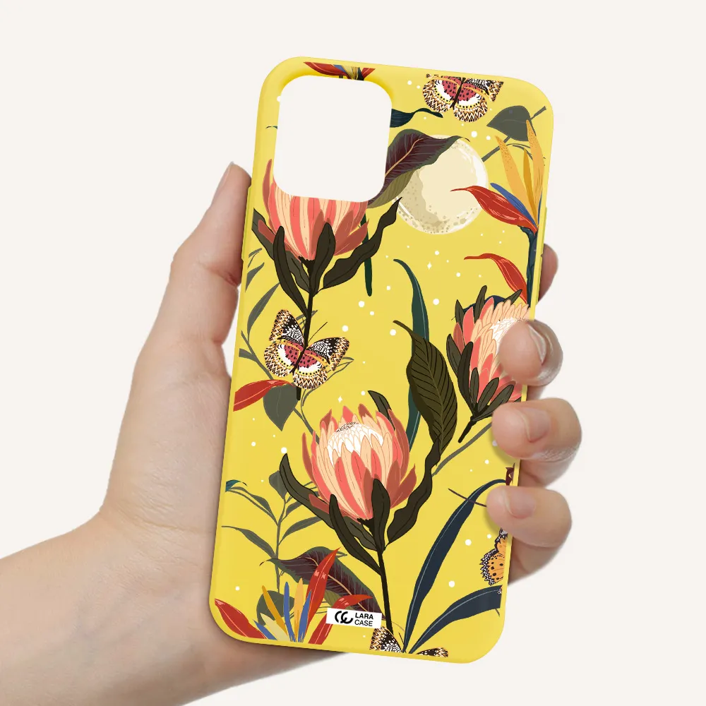 Moon Butterfly Flower Apple iPhone 11 pro max Silicone canary yellow Case