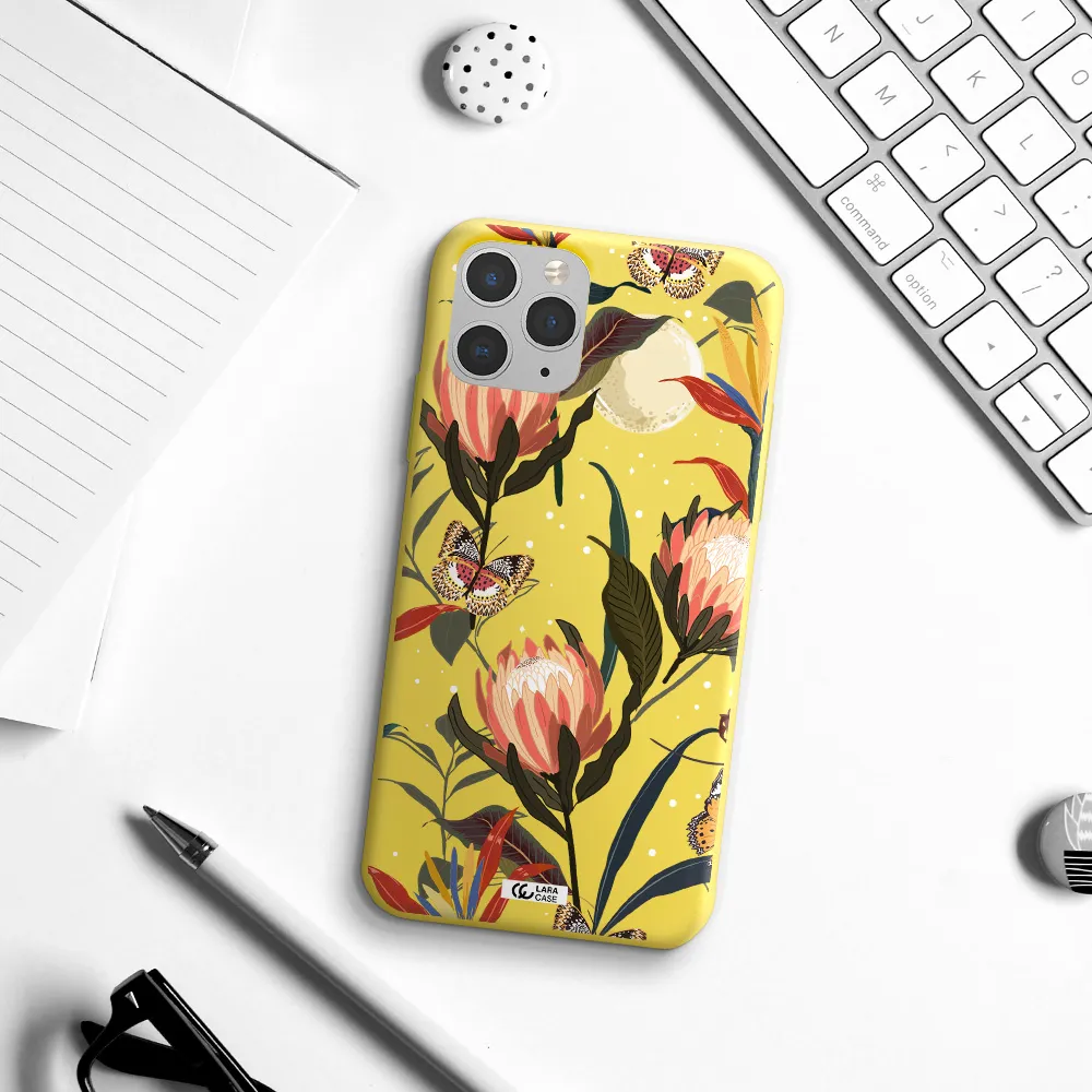 Moon Butterfly Flower Apple iPhone 11 pro max Silicone canary yellow Case