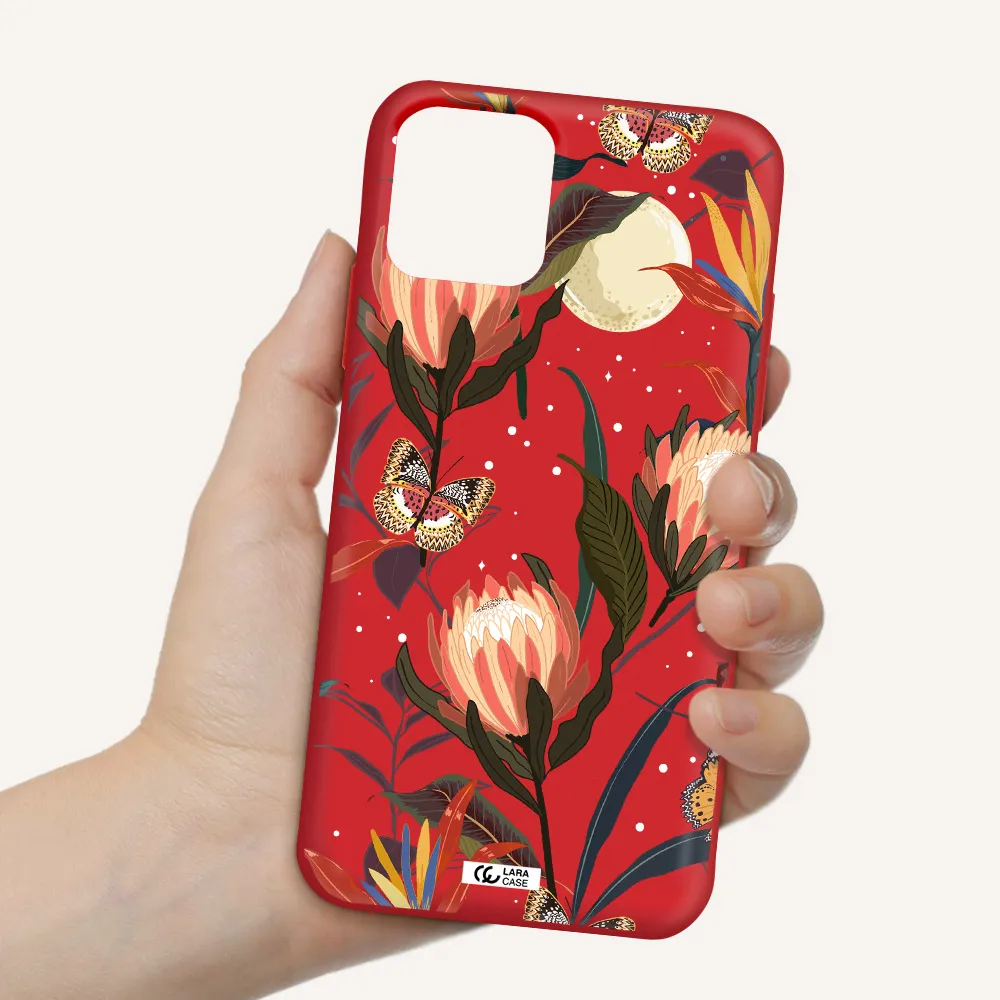 Moon Butterfly Flower Apple iPhone 11 pro max Silicone Imperial Red Case