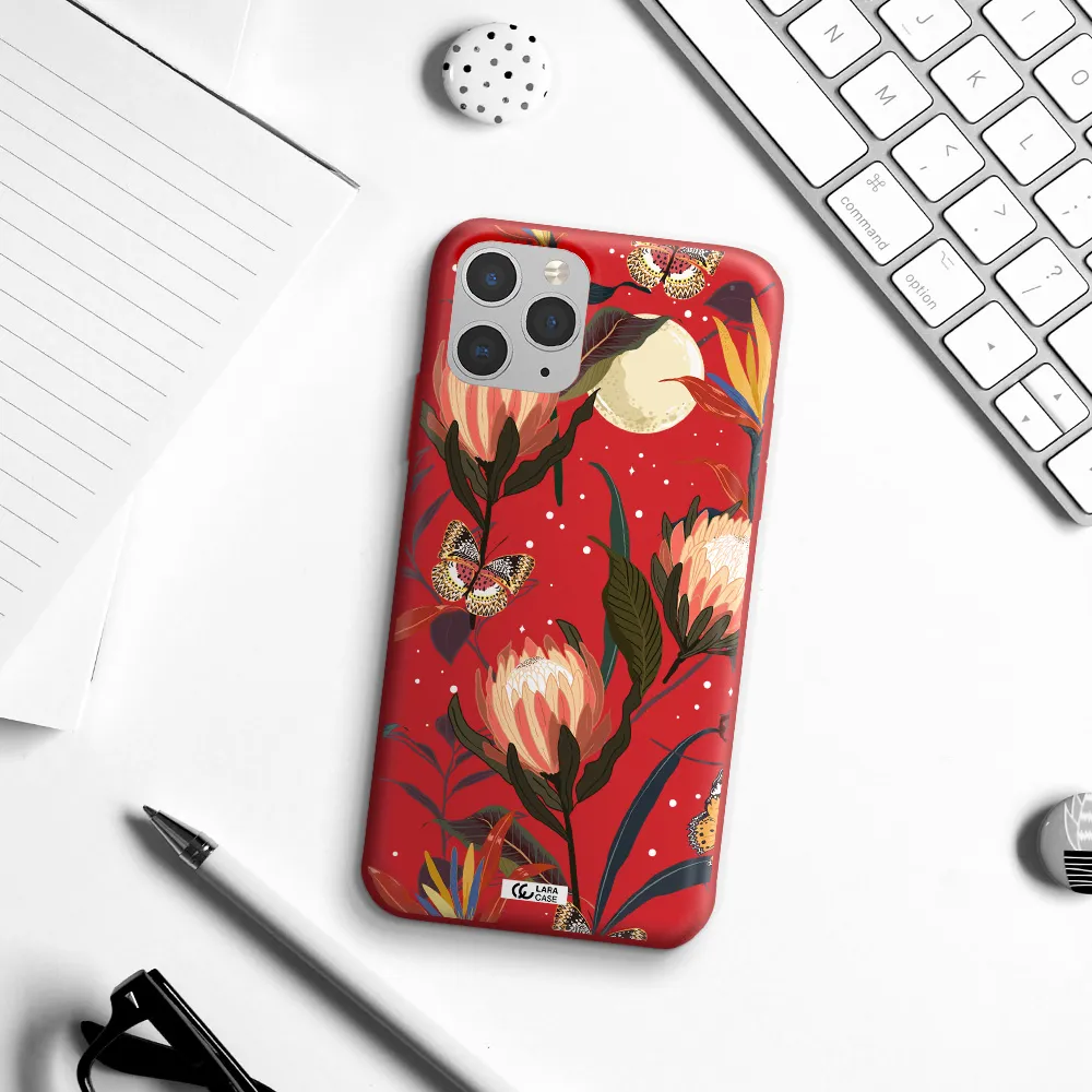 Moon Butterfly Flower Apple iPhone 11 pro max Silicone Imperial Red Case