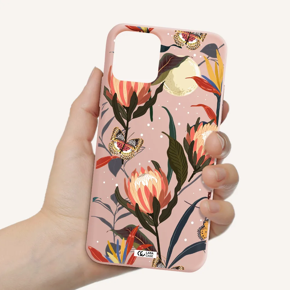 Moon Butterfly Flower Apple iPhone 11 pro max Silicone pastel pink Case
