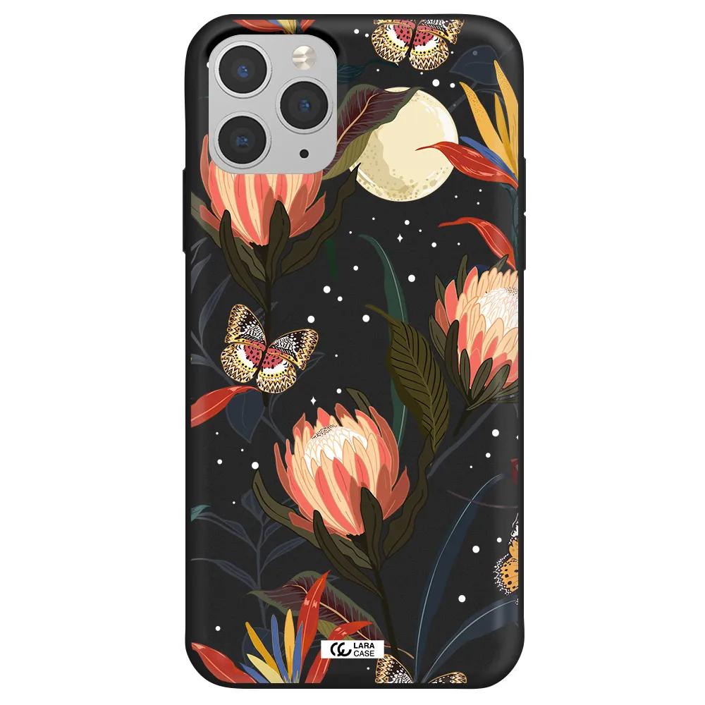 Moon Butterfly Flower Apple iPhone 11 pro Silicone black Case