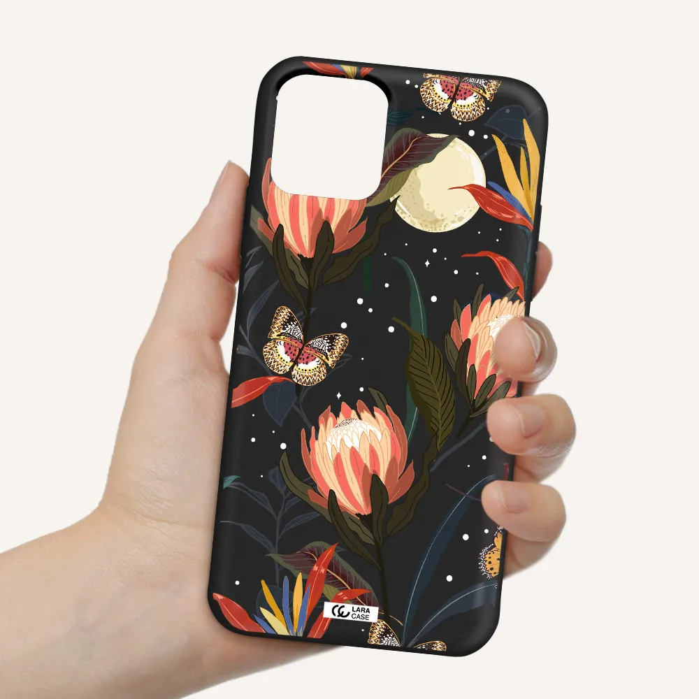Moon Butterfly Flower Apple iPhone 11 pro Silicone black Case