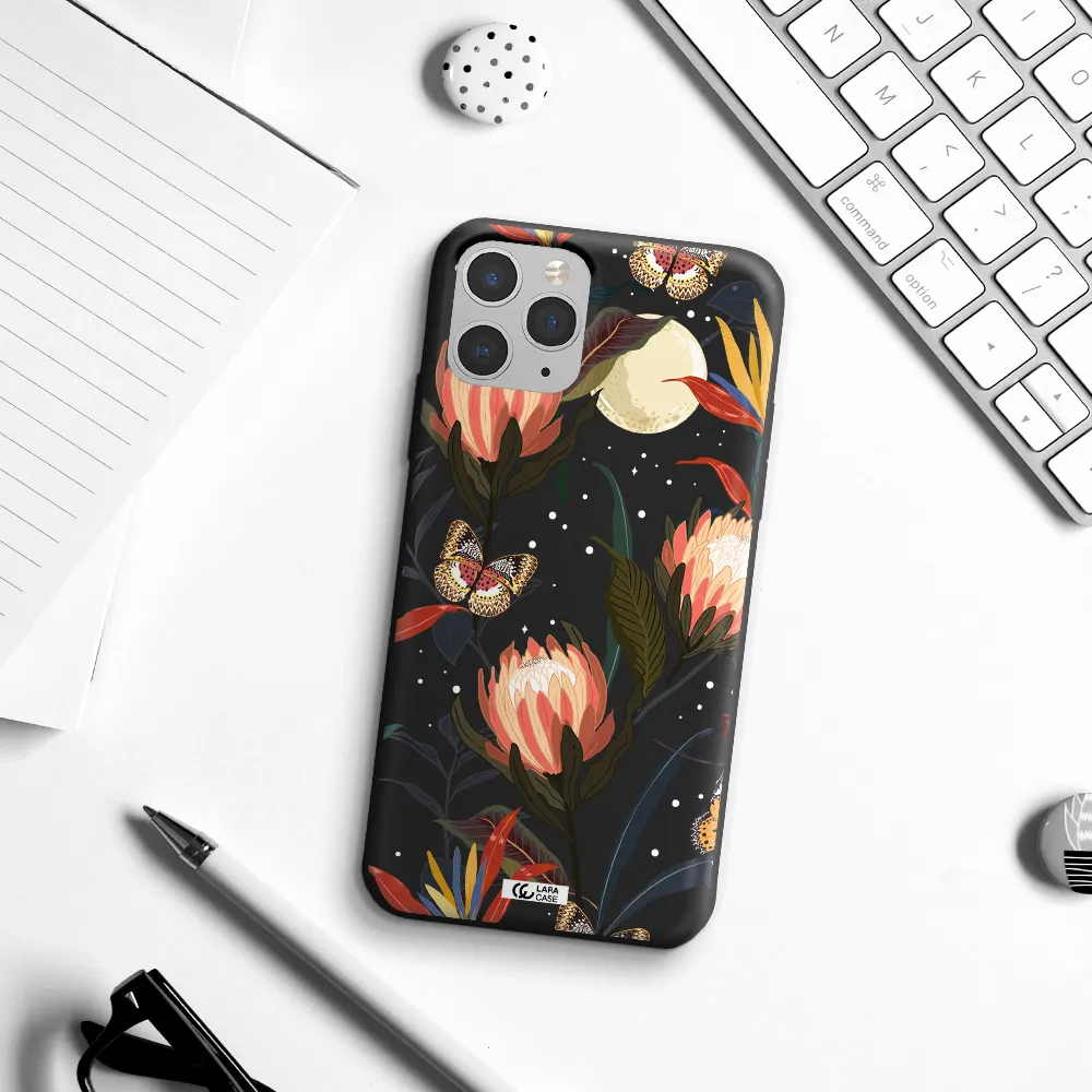 Moon Butterfly Flower Apple iPhone 11 pro Silicone black Case