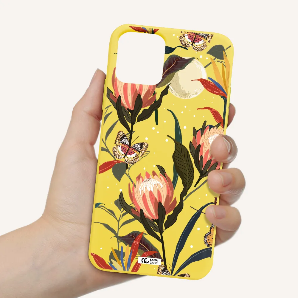 Moon Butterfly Flower Apple iPhone 11 pro Silicone canary yellow Case