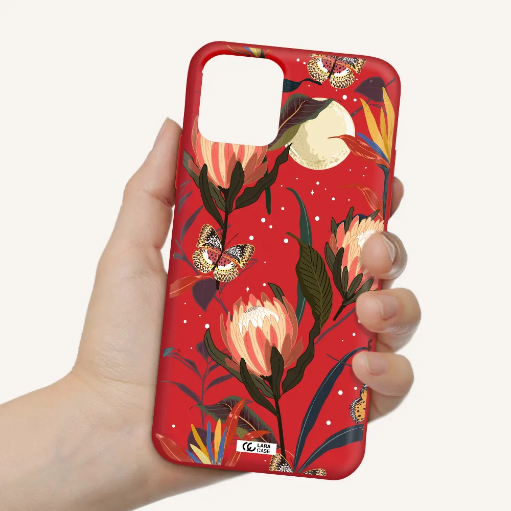 Moon Butterfly Flower Apple iPhone 11 pro Silicone Imperial Red Case