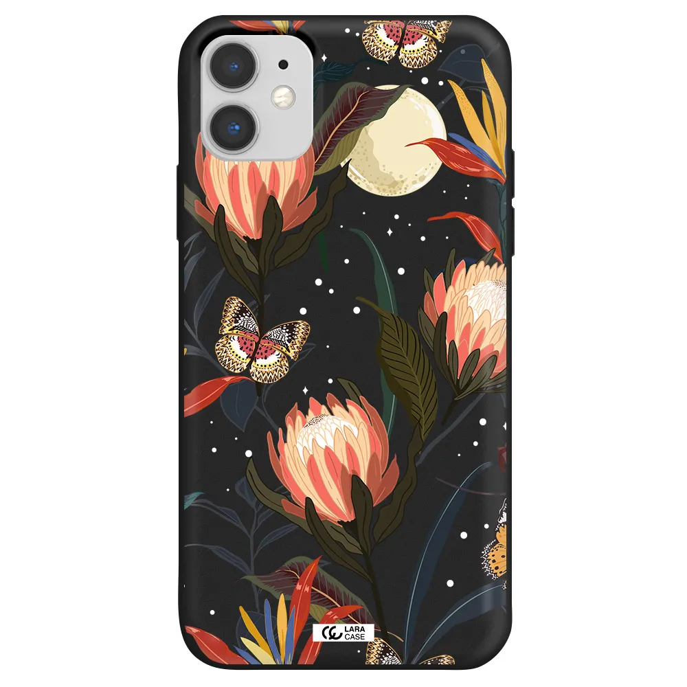 Moon Butterfly Flower Apple iPhone 11 Silicone black Case