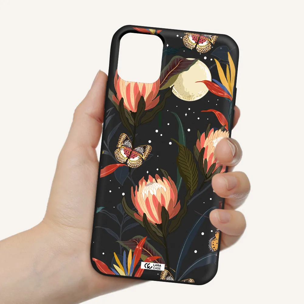 Moon Butterfly Flower Apple iPhone 11 Silicone black Case