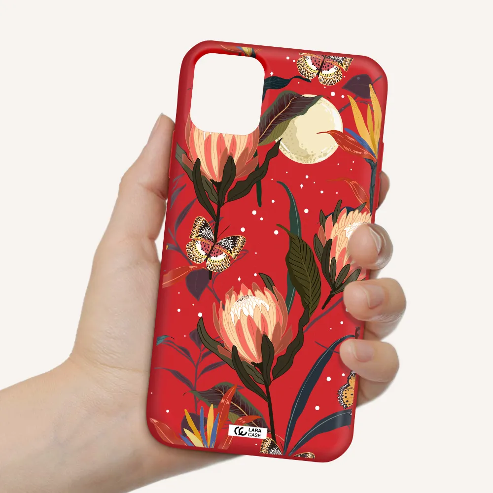 Moon Butterfly Flower Apple iPhone 11 Silicone Imperial Red Case