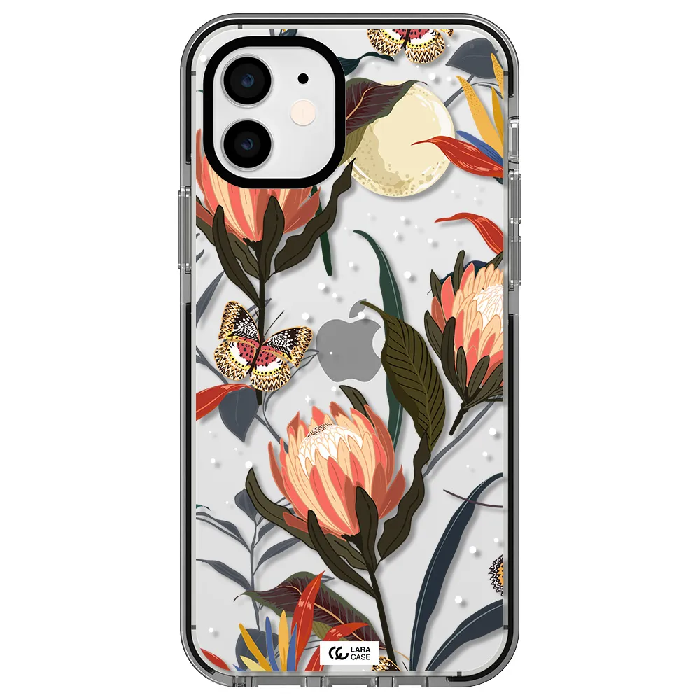 Moon Butterfly Flower Apple iPhone 12 impact black border Case