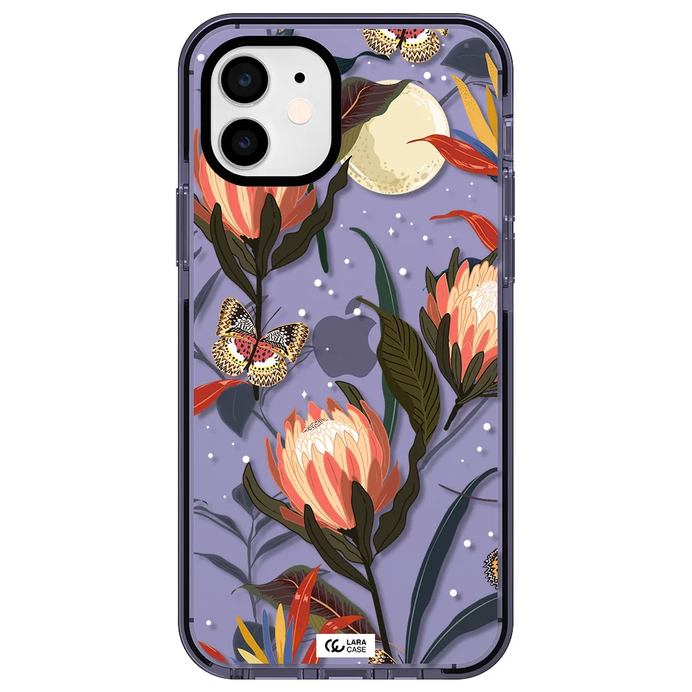 Moon Butterfly Flower Apple iPhone 12 impact Lilac Case
