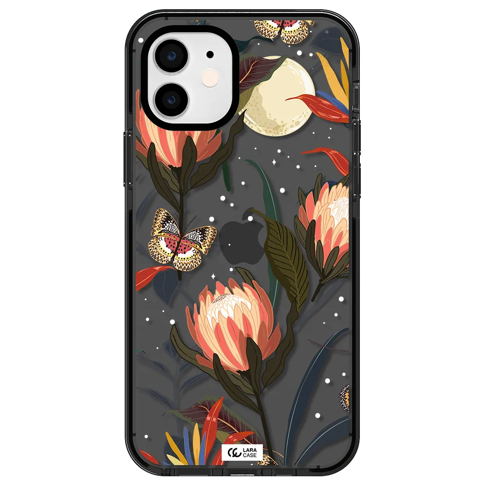 Moon Butterfly Flower Apple iPhone 12 impact Smoke Black Case