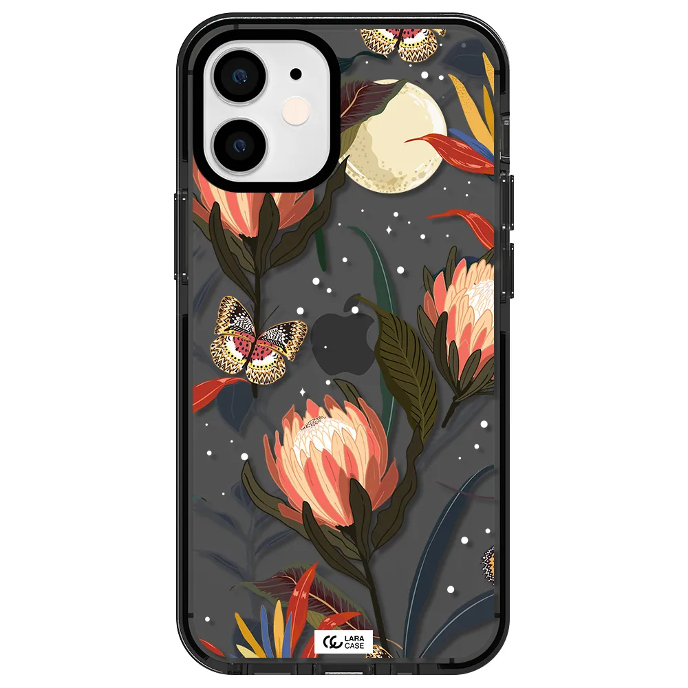 Moon Butterfly Flower Apple iPhone 12 mini impact Smoke Black Case