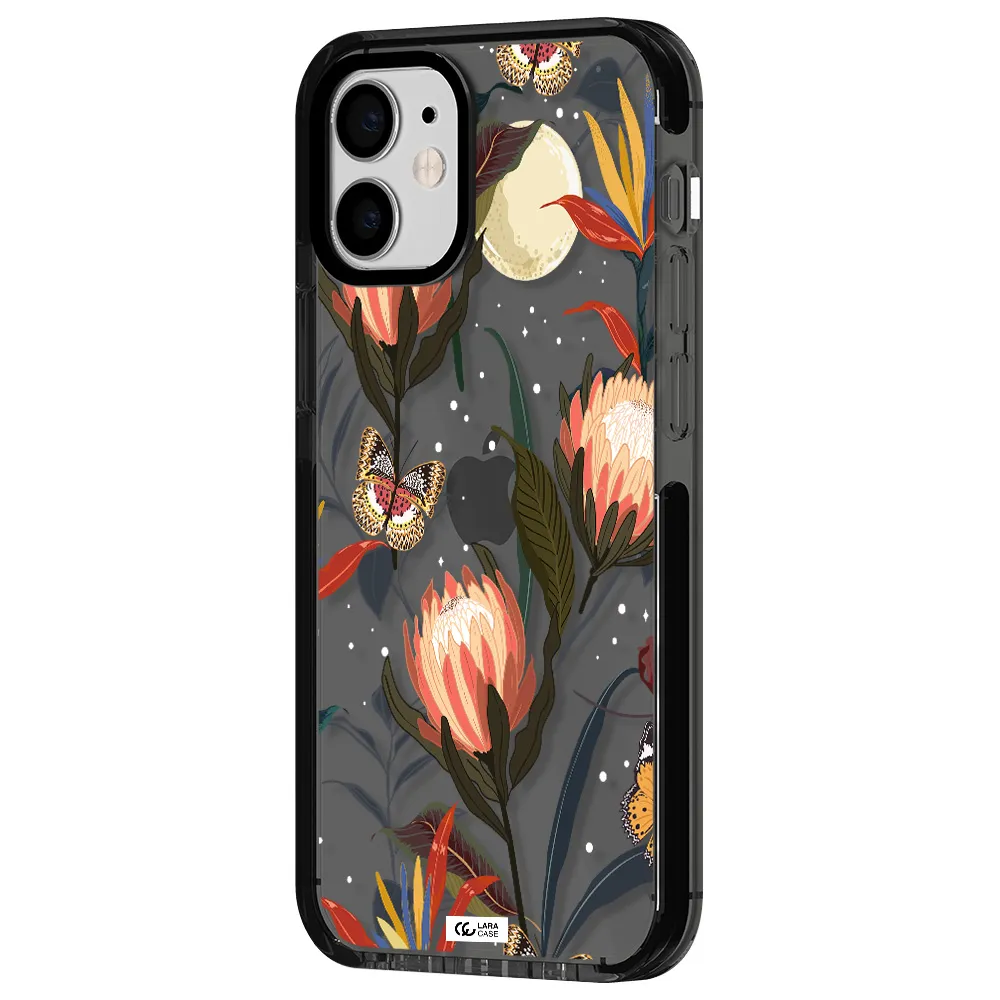 Moon Butterfly Flower Apple iPhone 12 mini impact Smoke Black Case