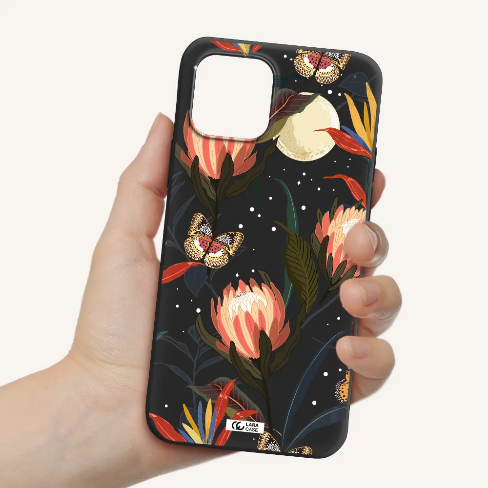 Moon Butterfly Flower Apple iPhone 12 mini Silicone black Case