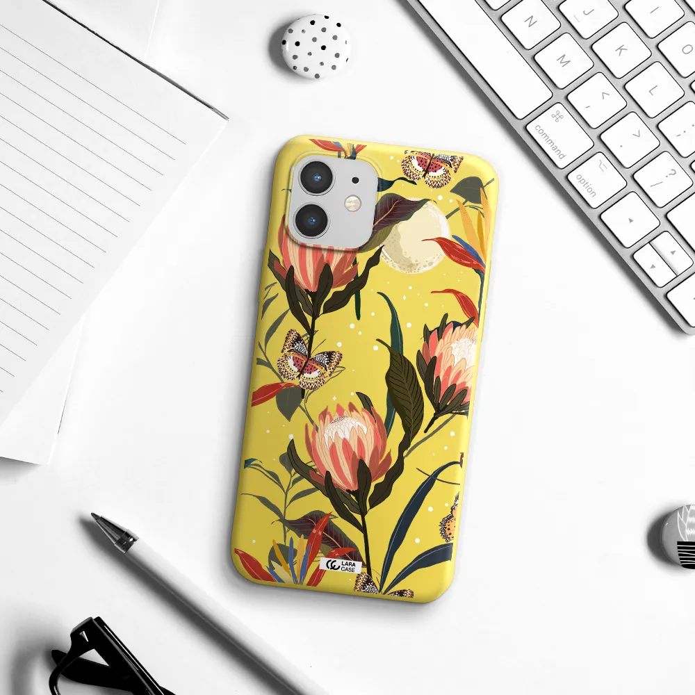 Moon Butterfly Flower Apple iPhone 12 mini Silicone canary yellow Case