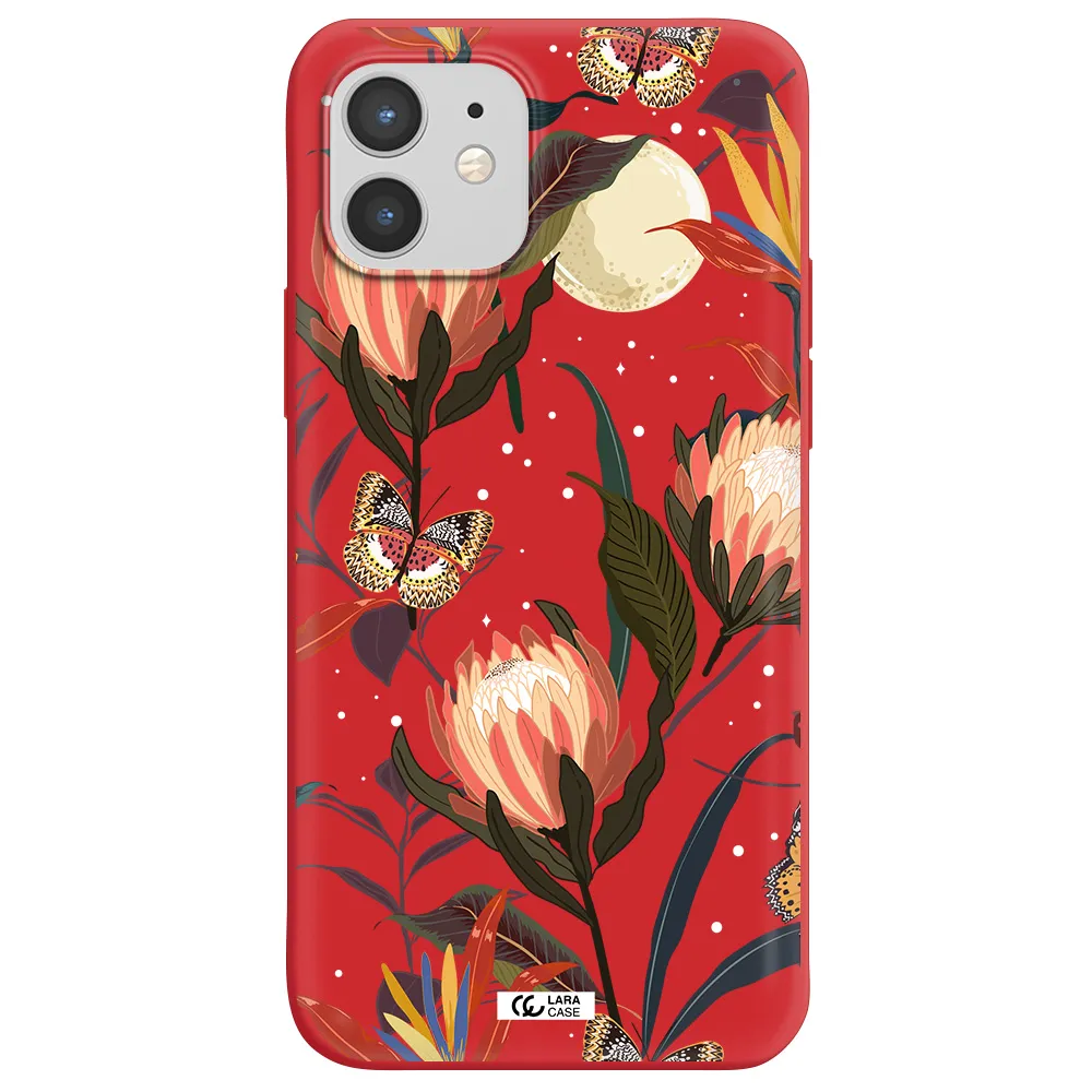 Moon Butterfly Flower Apple iPhone 12 mini Silicone Imperial Red Case