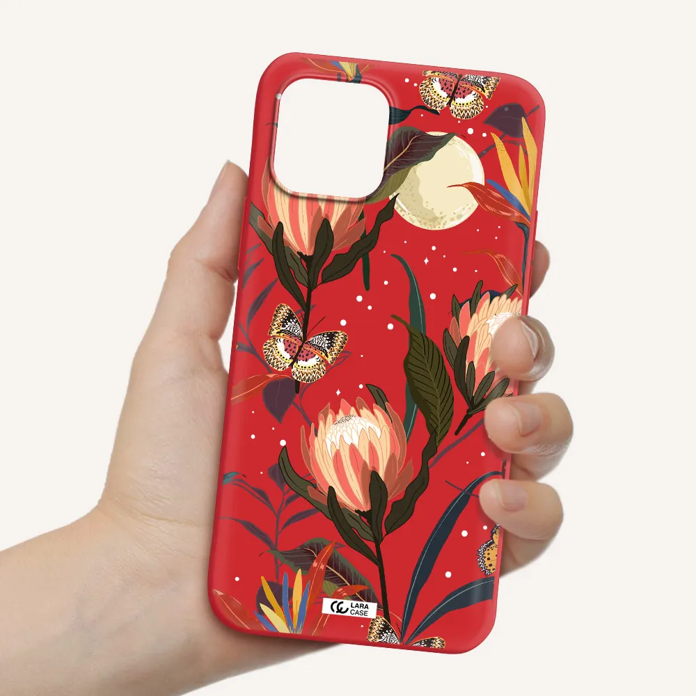 Moon Butterfly Flower Apple iPhone 12 mini Silicone Imperial Red Case