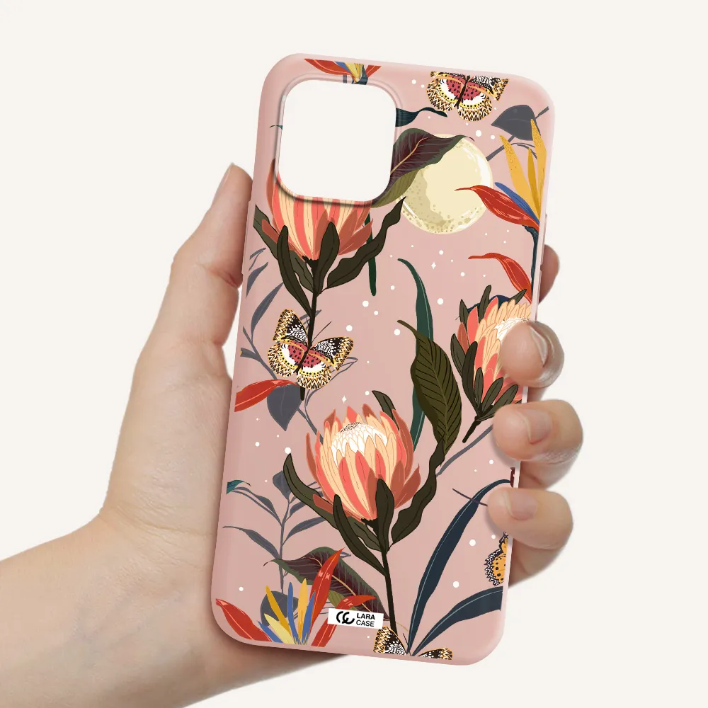 Moon Butterfly Flower Apple iPhone 12 mini Silicone pastel pink Case
